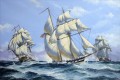 sailboats waves volleys sea battle
